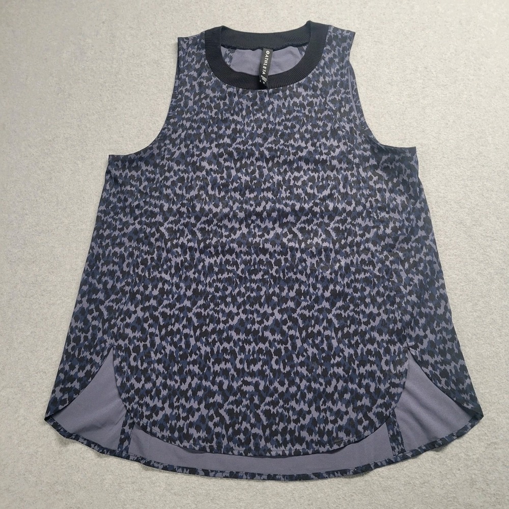 Athleta Zephyr Printed Tank Top Small Blue Black Leopard Animal Print‎